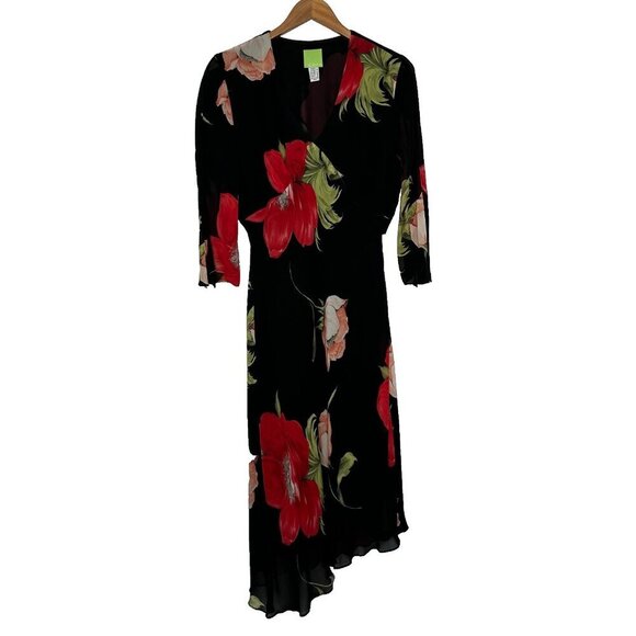 Citrine of Canada Midi Dress Sz 10 Black Floral Y2K Whimsigoth Dark Romantic Vtg - Picture 1 of 11